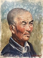 Original Watercolor Painting Mongolian Man 9”x12″