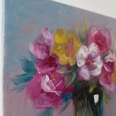 Colorful Floral Bouquet Original Oil Painting Impressionist Still Life Wall Art