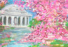 ACEO Original PAINTING Washington DC in SPRING Cherry TREES Landscape ATC ART