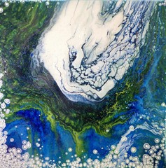 Original „Peaceful“ Acrylic Fluid Pour Painting 20×20 Canvas Resin Coated AR10