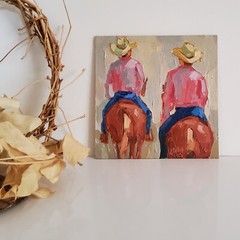 Cowboy Painting Western Original Oil Art Semi Abstract Modern Decor Wall Artwork