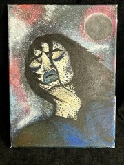 Original Portrait Painting Sad Woman Lady Girl Female with Dark Hair Eyes Closed