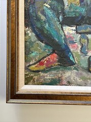 MID CENTURY PAINTING VINTAGE MODERNIST CUBIST CUBISM PORTRAIT BIRD PARROT MAN