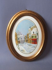 Oval Painting On Ceramic Landscape Signed Vintage 20th Century