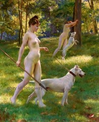 Nymphs Hunting Nude Oil painting Wall decor Giclee Printed on Canvas P2303