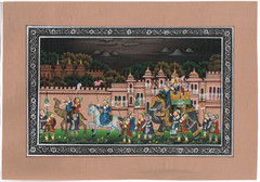 Hand Made Painting Of Mughal King Royal Procession Painting On Silk Cloth 10×7″