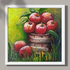 Apple Basket Painting Original Fruit Art Kitchen Wall Decor Farmhouse Harvest