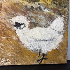 Original Painting Of Silkie Chicken 12”x 12” Acrylic Whimsical Art Textured