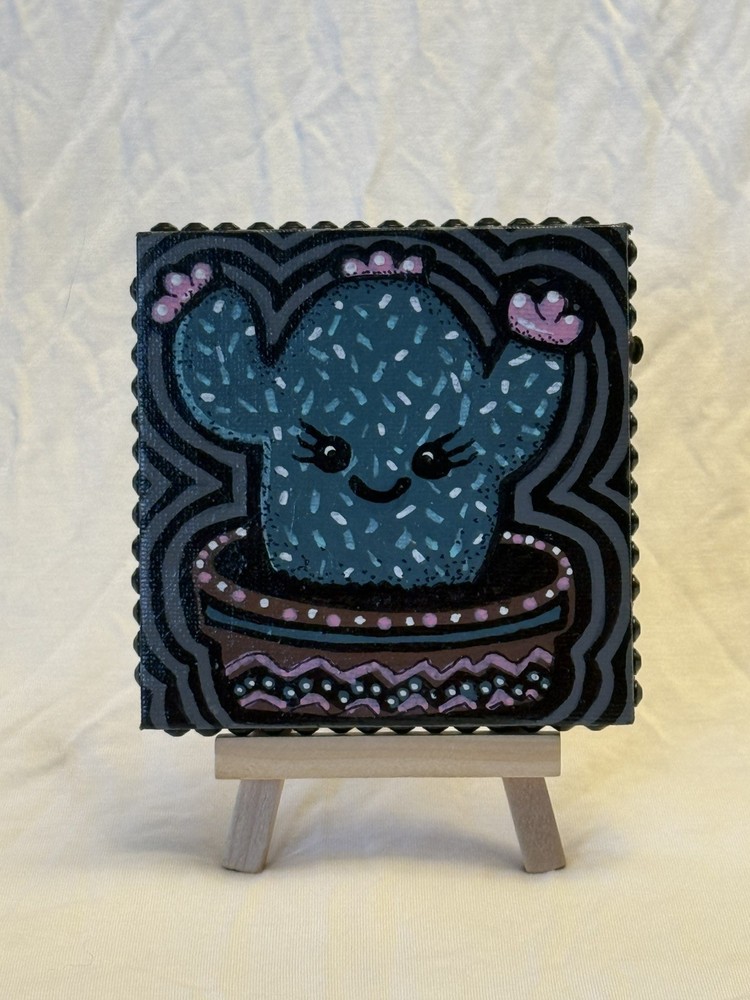 Acrylic Painting Decor On 4”x4” Canvas- Cactus By Sara Jessup (SJessupArt)