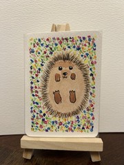 Watercolor And ink ACEO “Happy Hedgehog” In Flowers Painting