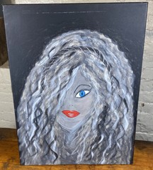 Vintage Painting „Nightlife Woman“ 24″ x 18″ Canvas on Stretcher, Acrylic Paint