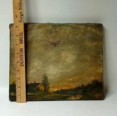 Antique Original Oil On Canvas Unusual Airplane Folk Art Painting Sgn V Thayer