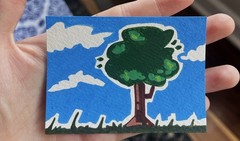 ACEO Original Blue Sky Tree Grass Landscape Clouds Acrylic Marker Art Cards Nova