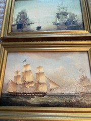 Lot Of 2 Framed Ship Paintings Thomas Whitcombe Medina Boston Harbor Reproduct.