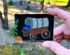 ACEO Original Dot Painting Autumn Covered Wagon by Cheryl Andrade