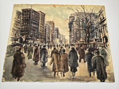 ANTIQUE ARCHITECTURAL PAINTING MAURICE SILBER REGIONALISM WPA ERA CITY NEW YORK