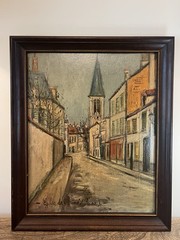 Maurice Utrillo „Rue Jean Durand Et L’eglise Stains“ Oil painting on Board Repro