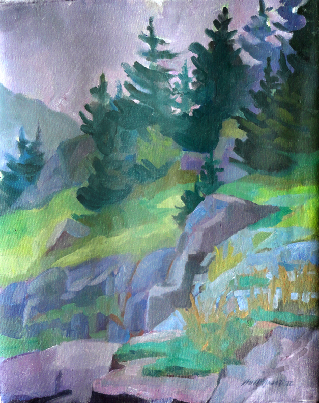 Monhegan Island Morning 20 x16in Oil on canvas, American artist, HALL GROAT II