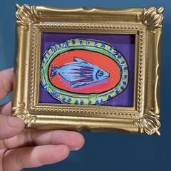 Whimsical Sardines cute,original,miniature Painting,small,mini,framed