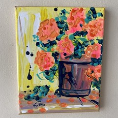 Geraniums | Small 8 X 10 Expressionism Flower Flowers Pot Painting K C Jones Art