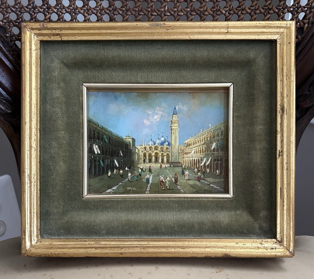 Antique Miniature Oil On Copper Painting Signed DEYER P. San Marco Venice Italy