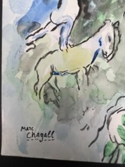 Marc Chagall’ Signed Surrealism Painting on Paper 11″ x 8.5″ Abstract Figures