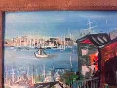 Vt Framed Modern Abstract Cityscape Scenery Painted By Artist CISA OIL ON BOARD