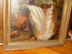 19th c Oil Painting W.VA / Ohio Waterfall Grist Mill Waterwheel