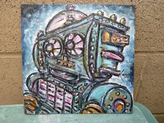 JASPER, THE ROBOT 8×8 wood retro NEW mech oil painting original signed CROWELL