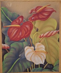 Hale Pua, Frank Oda Hawaii Artist Iar Brush Painting “ Anthurium „