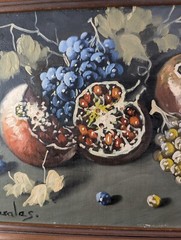 Original Art Oil painting Still life Pomegranates and Grapes on Canvas. Framed.
