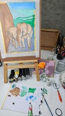 Elephant Family Painting Wildlife Safari Art Original Oil Painting Landscape