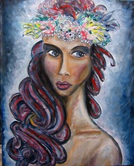 HEADBAND WITH FLOWERS oil painting 16×20 canvas NEW girl original signed CROWELL