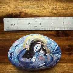 Hand-Painted Mother and Child Art Stone Decor