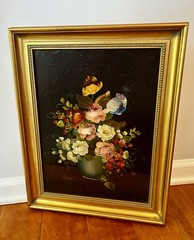 Mid Century Oil On Canvas By Impressionist Painter L. Ruggeri Bouquet Of Flowers