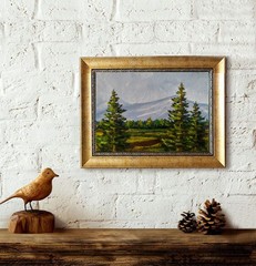 Mountain Landscape Oil Painting Forest Impressionist Nature Art 5×7″ on Canvas