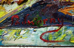 ORIGINAL OIL█PAINTING IMPRESSIONIST ARt SIGNED█CITY BUILDINGS POP NYC 18 x 30.5″