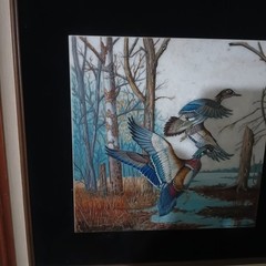 Hand Painted Nature Landscape Birds On Quartz Tile Signed By Artist Mclaughlin