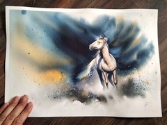 Original watercolor and ink Fox painting art