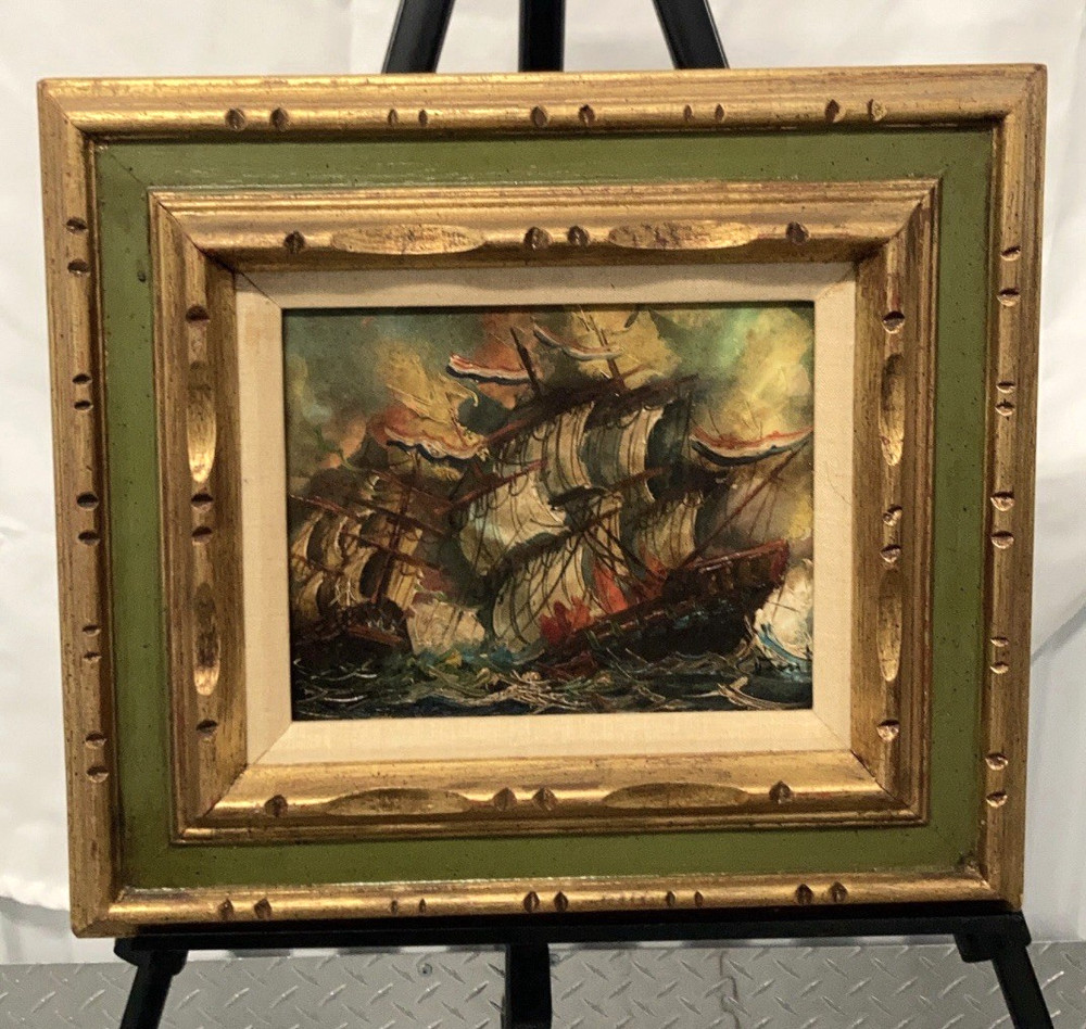 VNTG-ANTIQUE – 18TH CENTURY SHIP BATTLE OIL PAINTING BY VASSELLI – SIGNED