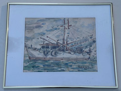 PARRINO ORIGINAL WATERCOLOR PAINTING FISHING BOAT NAUTICAL SEASCAPE SIGNED ART