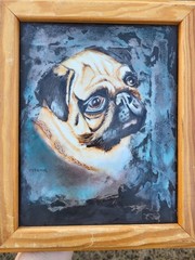 Signed Catrina Fawn Pug Dog Pet Painting Portrait 10″x12″ Framed