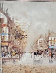 Mid-20thc Modern Oil on Canvas Painting Depicting a Parisian Street Scene Framed
