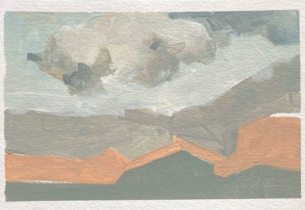 Modern Landscape Original Acrylic Painting on Watercolor Paper Signed Fine Art