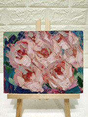 Original oil painting Abstract Pink Rose flower bouquet Artwork Still life 9×7