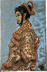 Woman Painting Girl Original Art Abstract Wall Art Woman in Gold Painting