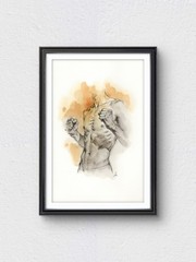 Original Watercolor Painting Male Figure Study Book Page (5.5 × 8.5 inches)