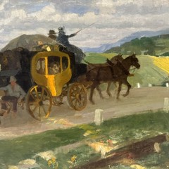 Antique Impressionist Painting Horse Carriage Landscape Mystery Oil 1910’s 22″