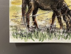 Original Watercolor Ink Painting Ranch Horse Remington Inspired Western Art CoA