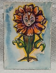 Stuck‑Up Garden Society #2 OOAK Tiger‑Lily ACEO by Virginia Watercolor Alice